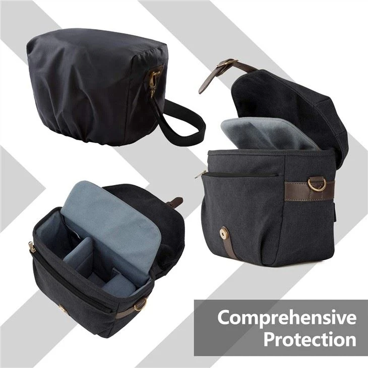 Canvas Camera Case, Vintage Padded Camera Shoulder Bag With Rain Cover