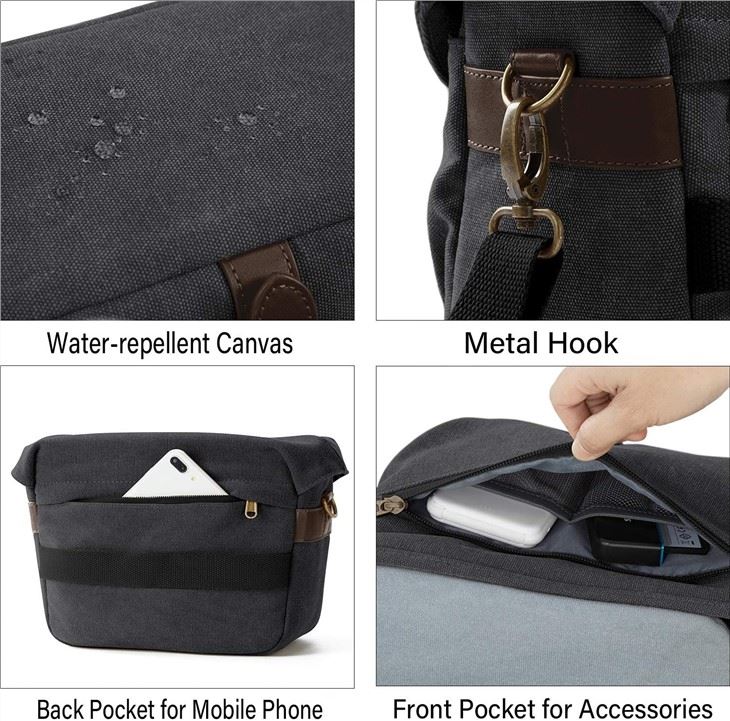 Canvas Camera Case, Vintage Padded Camera Shoulder Bag With Rain Cover
